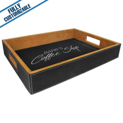 Black & Silver Leatherette - 16X12" Serving Tray