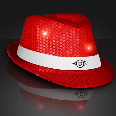 Sequin Red Fedora Hats with White Bands - PRINTED