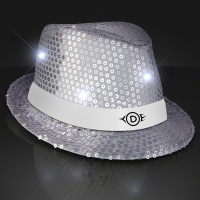 Shiny Silver Fedora Hats with White Bands - PRINTED