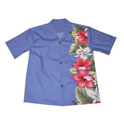 Hawaiian Vertical Print Shirt (S - 3XL) - 100% Cotton Poplin Tropical Flowers w/ Coconut Buttons