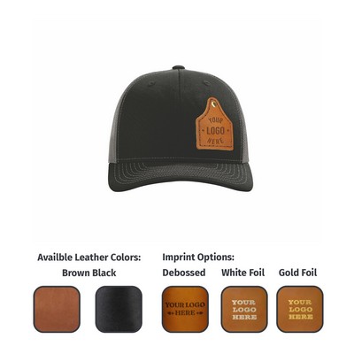Full-Grain Leather "Cow Tag" Patches on Hats | Richardson 112 Trucker Meshback | Select Hat Color