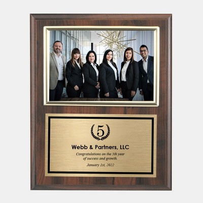 Vertical Cherry Finish Plaque w/ Slide-in Photo Frame & Gold Plate (4"x6")