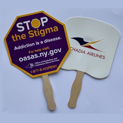 Custom Octagon Paper Hand Held Fan W/ Wood Handle