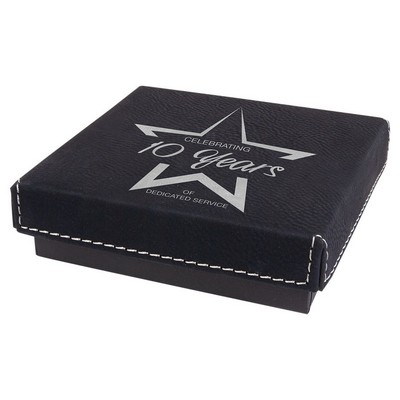 4" x 4" Black/Silver Medal Box with Leatherette Lid