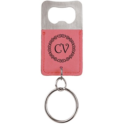 Rectangle Pink Leatherette Bottle Opener Keychain