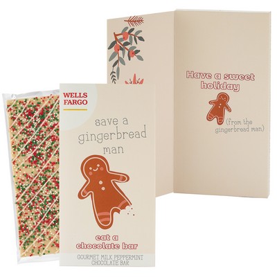 3.5 Oz. Belgian Chocolate Greeting Card Box (Save A Gingerbread Man)-Holiday Sugar Cookie Crunch Bar