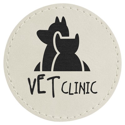 Round Engraved Patch with Adhesive, White Faux Leather, 2 1/2" diameter