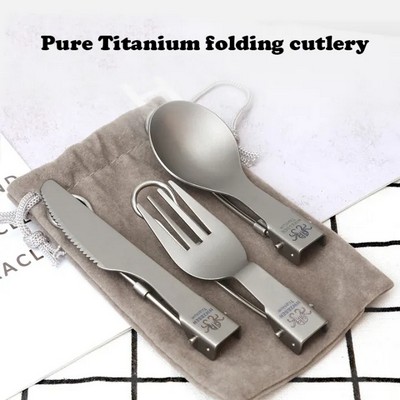 Titanium Folding Knife Fork Spoon Three Piece Set