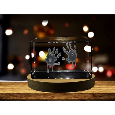 Blood 3D Engraved Crystal Trophy Award w/LED Base - Spooky Halloween Decor