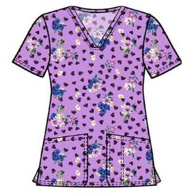 Cherokee® Women's Tri-Pocket Print Scrub Top