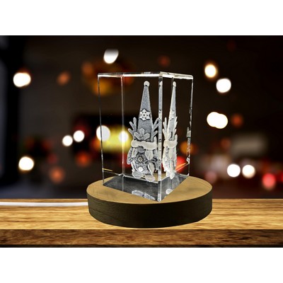 Tomte Plush 3D Engraved Crystal Keepsake Recognition Trophy With LED Base Light & Gift Box