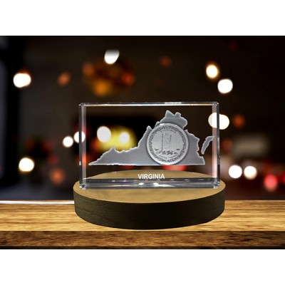 Virginia 3D Engraved Crystal Trophy Award w/LED Light - Unique Keepsake