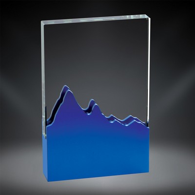 Elevation Glass Award with Blue Metal Base, 7"H