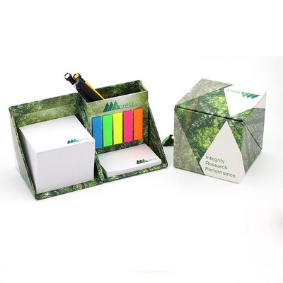 Full Color Imprint Foldable Sticky Note Cube w/Pen Holder