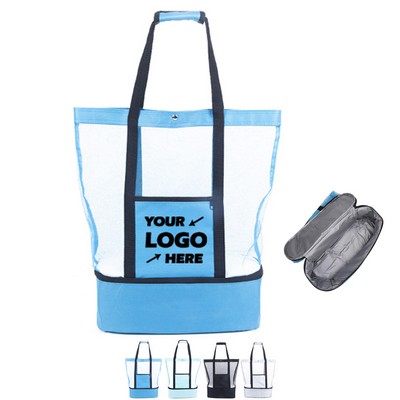 Beach Tote Bag with Insulated Can Cooler