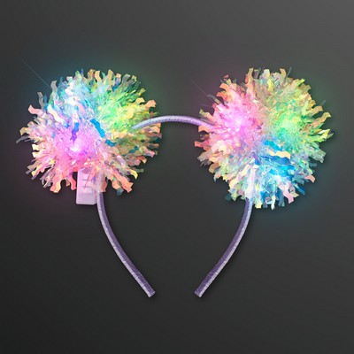 LED Crinkle Tinsel Headband, Pom Pom Ears - BLANK