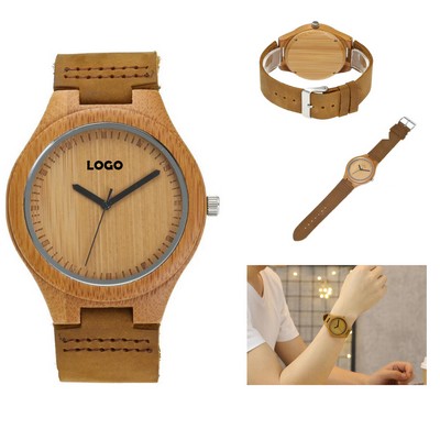 Bamboo Wooden Watch with Leather Strap