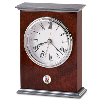 Rosewood Finish Desk Clock W/ Color Medallion