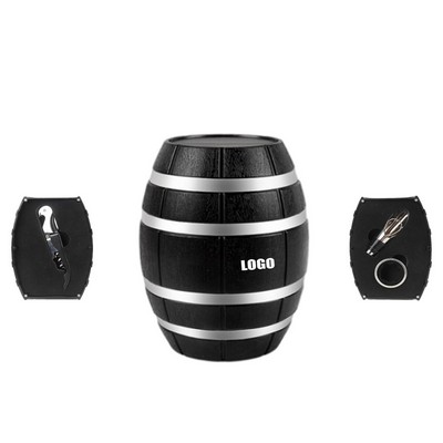 3-in-1 Wine Opener Set with Silver Barrel Shaped Case