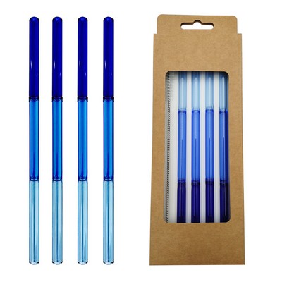 4pcs set Reusable Colorful Glass Straws w/Cleaning Brush