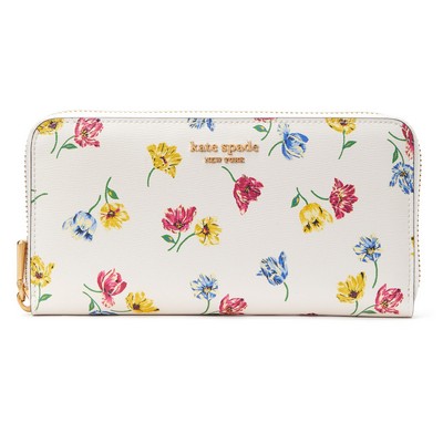 kate spade new york Morgan Tulip Toss Printed Pvc Zip Around Continental Wallet - Cream Multi