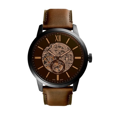 Fossil Men's Townsman Large Automatic Brown Leather Strap Watch Brown Dial