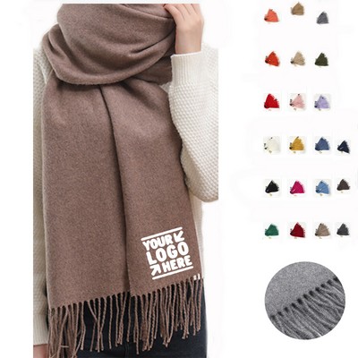 Winter Warm Shawl with Tassels, Solid Color Faux Cashmere Scarf