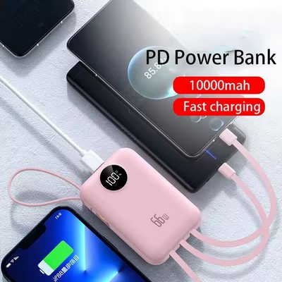 66W Fast Charging Power Bank 10000mah with Built-in Cable