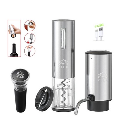 Steel Electric Wine Opener With Cork Decanter