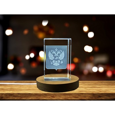 Russia Coat of Arms 3D Engraved Crystal Trophy w/LED Base