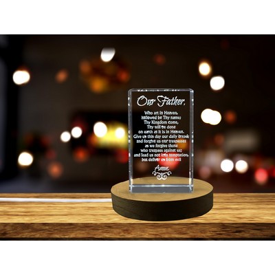 The Lord's Prayer Engraved Crystal Keepsake w/LED Base Light