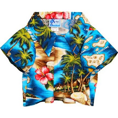 Dog Hawaiian Tropical Print Turquoise Cotton Shirt