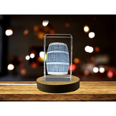 Pirate Barrel 3D Engraved Crystal Trophy w/LED Base