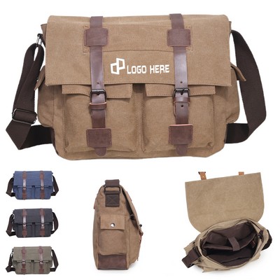 Classic Canvas Messenger Bag W/ Side Pockets