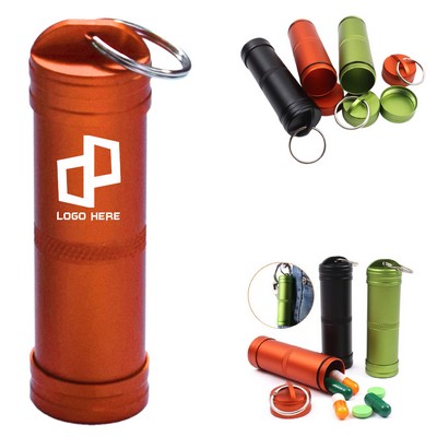 Aluminum Alloy Cylindrical Pill Box Organizers W/ Keychain