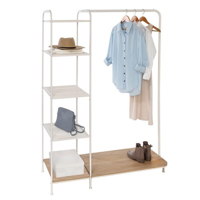 Honey-Can-Do Freestanding Metal Clothing Rack W/ 4 Shelves White/Ash