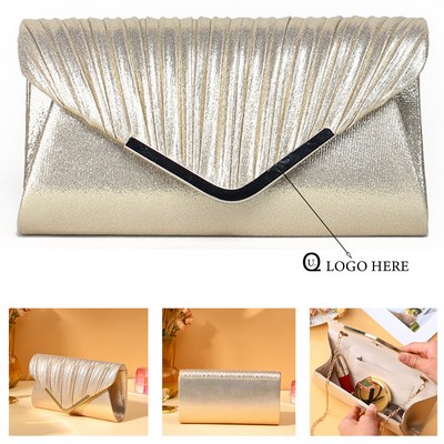 Dazzling Golden Pleated Clutch Bag