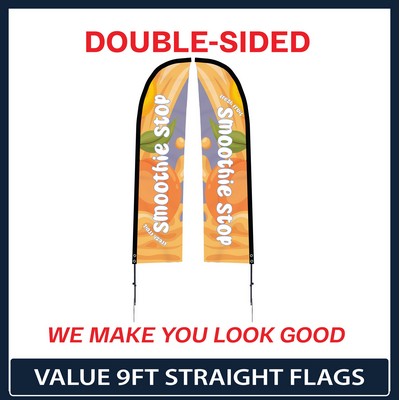 Value 10' Straight Flag - Double Sided w/Spike Base and Carry Bag