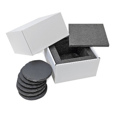 Round Slate Coaster Set, 6 pcs, 4" dia