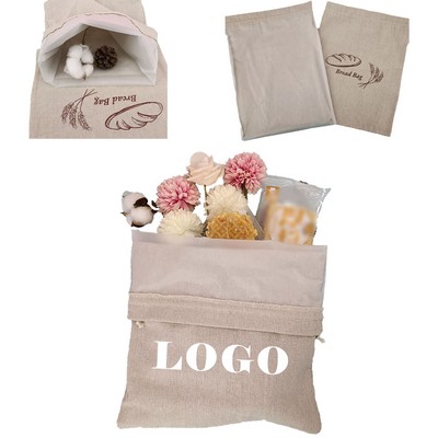 Double-layered Linen Drawstring Bread Bag