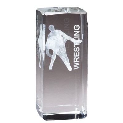Laser Engraved Male Wrestler Figure Crystal Award (4 1/2" x 2")