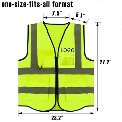 Custom High Visibilty Polyester Reflective Safety Vest w/6 Pockets