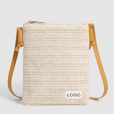 Boho Straw Woven Crossbody Cell Phone Bag