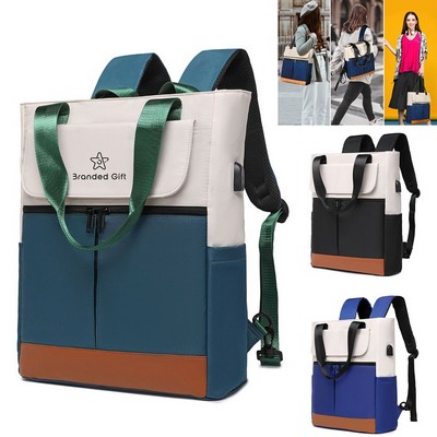 2-In-1 Wide Top Open Laptop Backpack Tote Bag