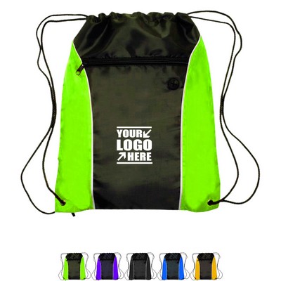 Two Tone Front Pocket With Earphone Outlet Drawstring Backpacks