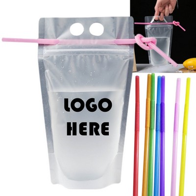 Custom Drink Pouches With Colorful Straw