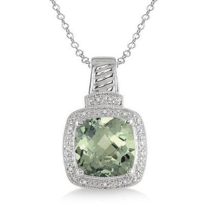 Jilco Inc Green Amethyst & Diamond Necklace - Sterling Silver