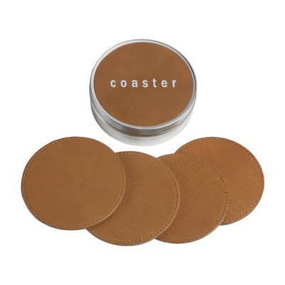 Traditional Leather Square Coaster Set