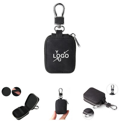 Faux Leather Earbud Holder with Keyring