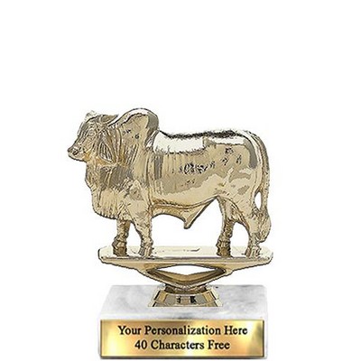 Trophy 7", 2X3 White Marble Base, Brahma Bull Gold